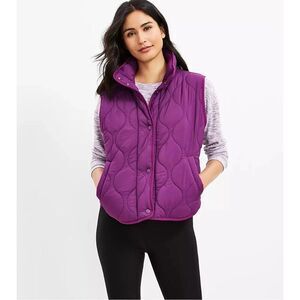 Lou & Grey Quilted Puffer Vest Luxe Purple Pocket Snaps Funnel Collar Size XXL